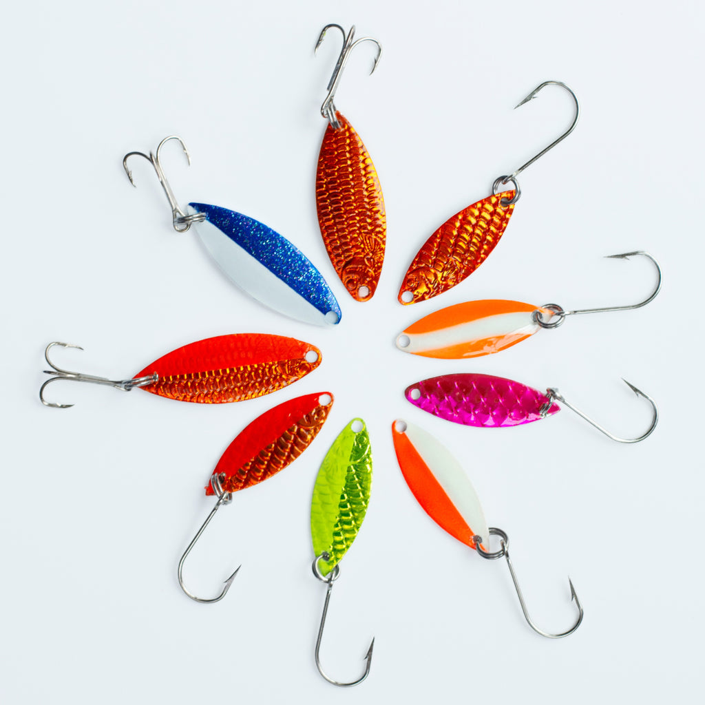 cassan fishing lures Kokanee Salmon Kit of 9 – Flashy Fish Lures smallmouth bass spoons Under the sea: What Color:Aurora Blue